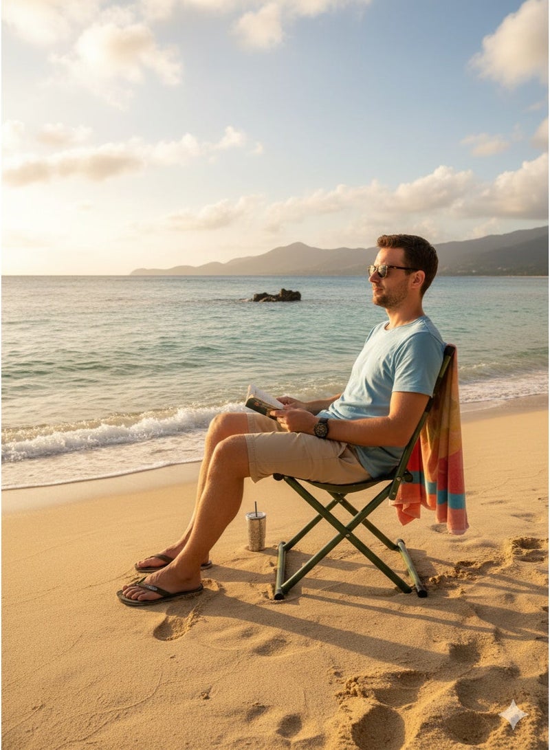 ايرس كرسي قابل للطي محمول بإطار معدني قوي ومقعد مخطط - كرسي خفيف الوزن قابل للطي للاستخدام في المنزل والمكتب والتخييم والاستخدام الخارجي - Image 3